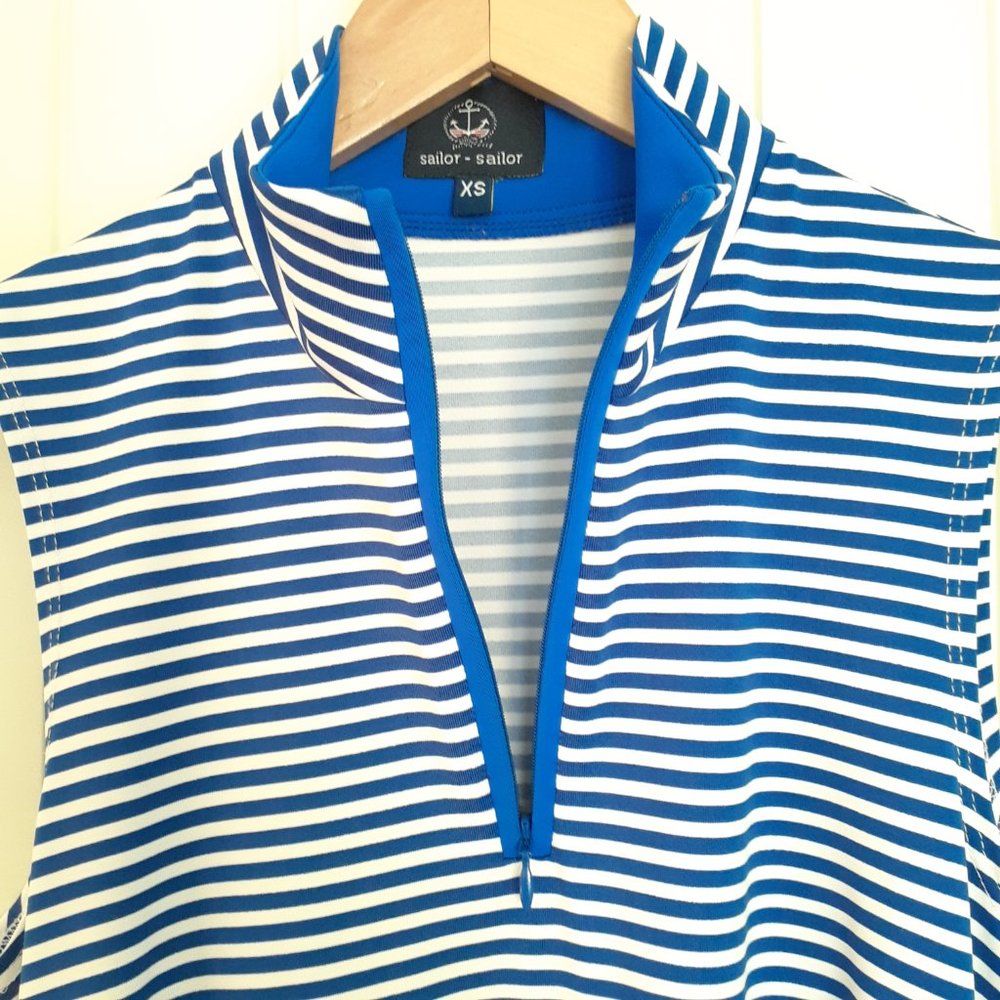 Sailor Sailor Sleeveless 1/4 Zip Striped Dress with Pockets Blue White Size XS - Picture 5 of 12